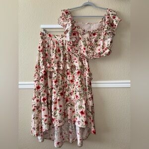 Miss Me Set Floral High Low Midi Skirt Cropped Ruffle Blouse Top Large